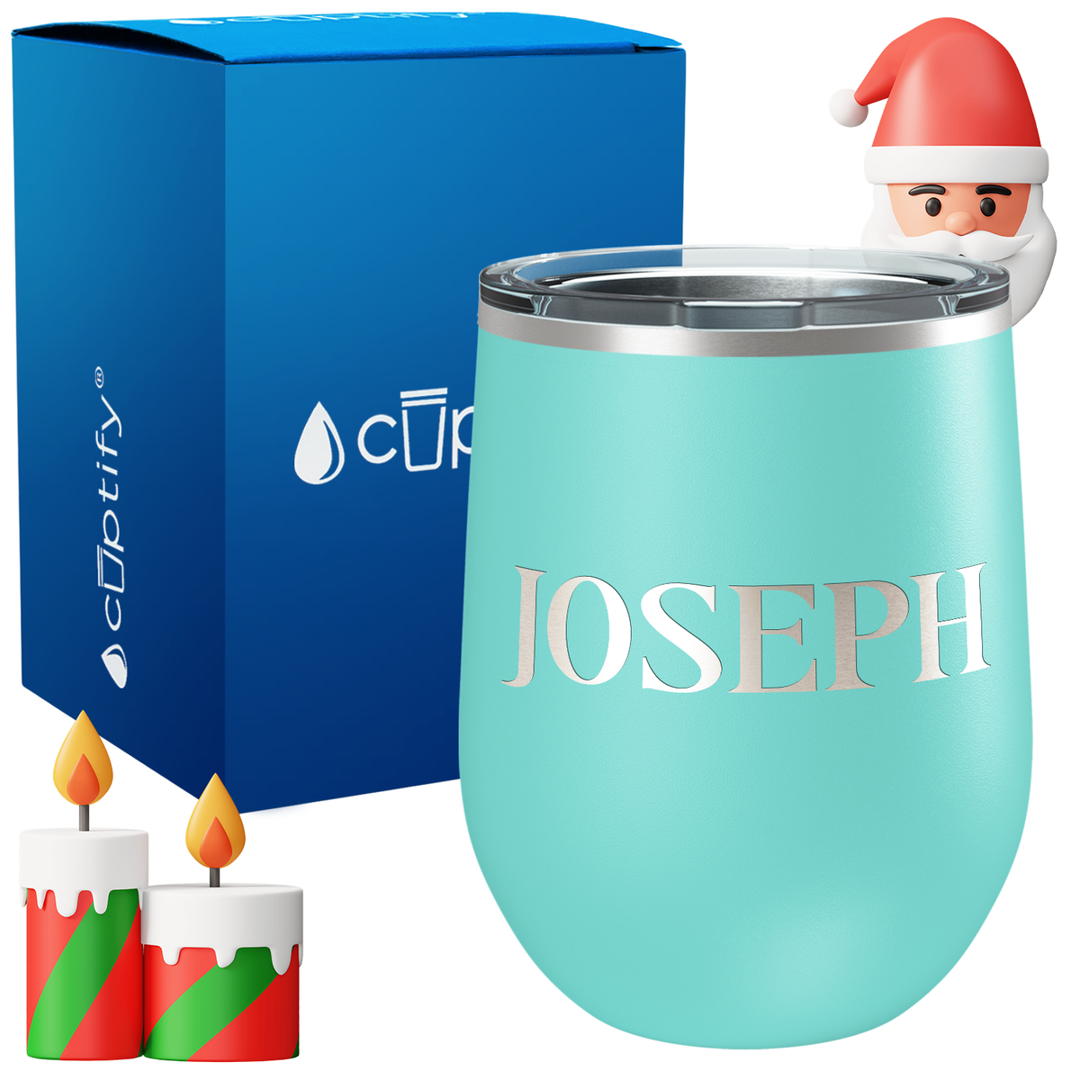 Personalized Merry Christmas Font on 12oz Wine Tumbler