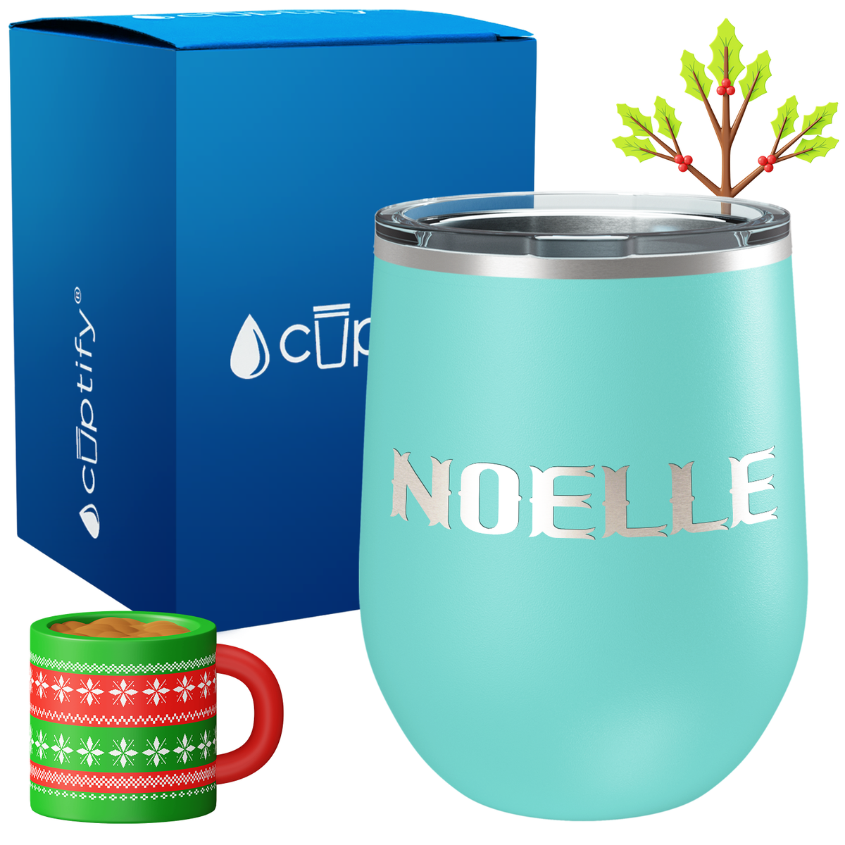 Personalized Claus Christmas Font on 12oz Wine Tumbler