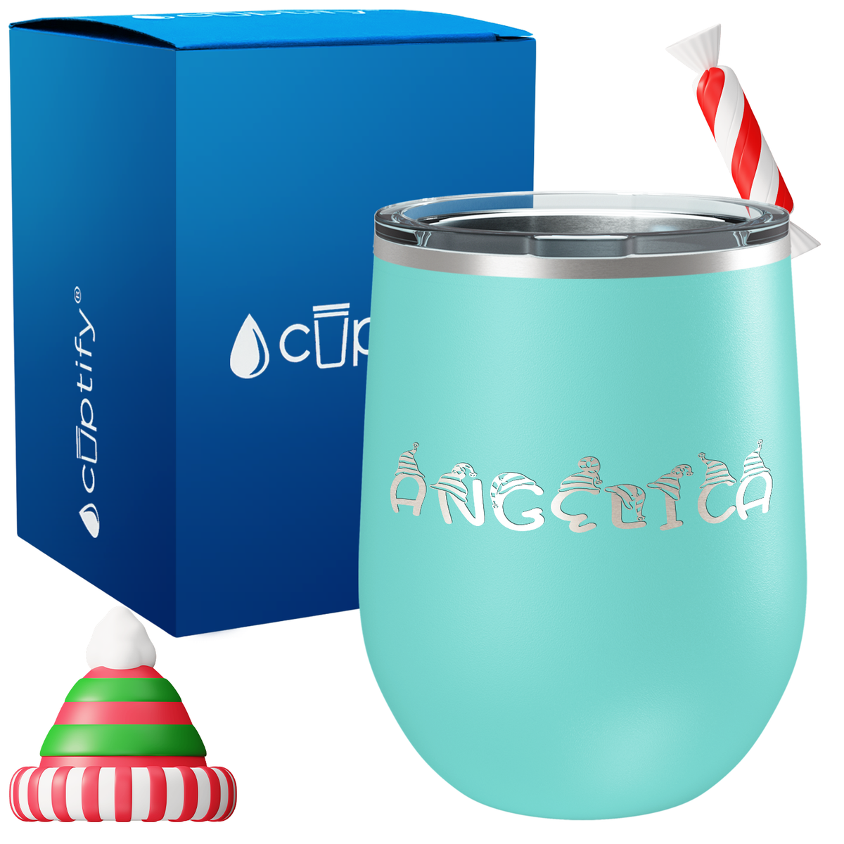 Personalized Elfen Christmas Font on 12oz Wine Tumbler