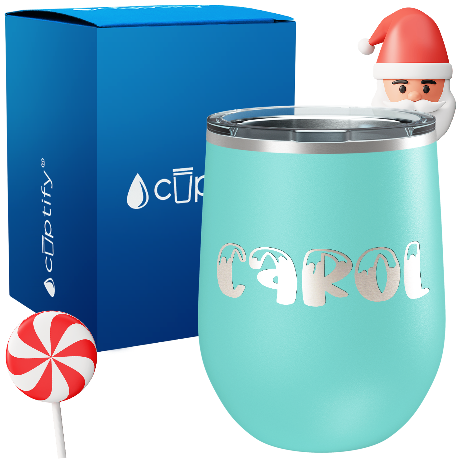 Personalized Frosty Christmas Font on 12oz Wine Tumbler