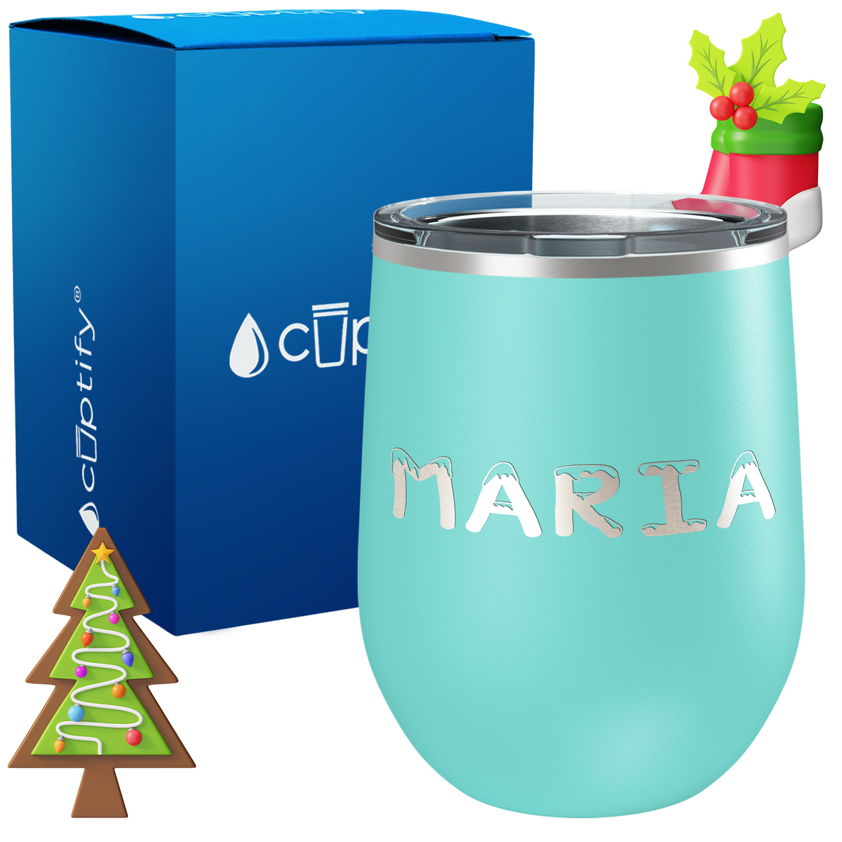 Personalized Snowy Christmas Font on 12oz Wine Tumbler