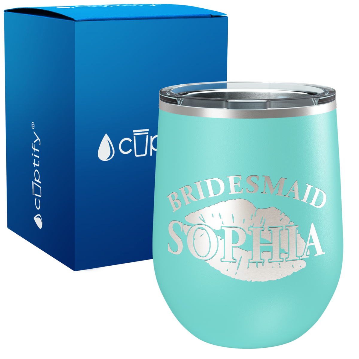 Personalized Bridesmaid Kissing Lips 12oz Bridal Shower Wine Tumbler