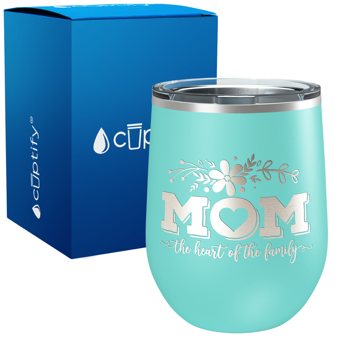 Mom the Heart of the Family 12oz Mom Wine Tumbler