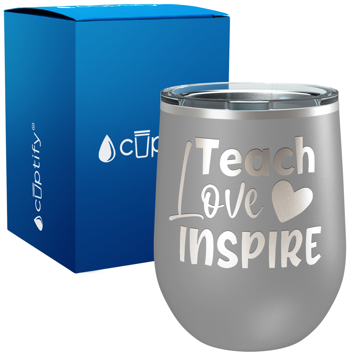 Teach Love Inspire with Heart 12oz Teacher Wine Tumbler
