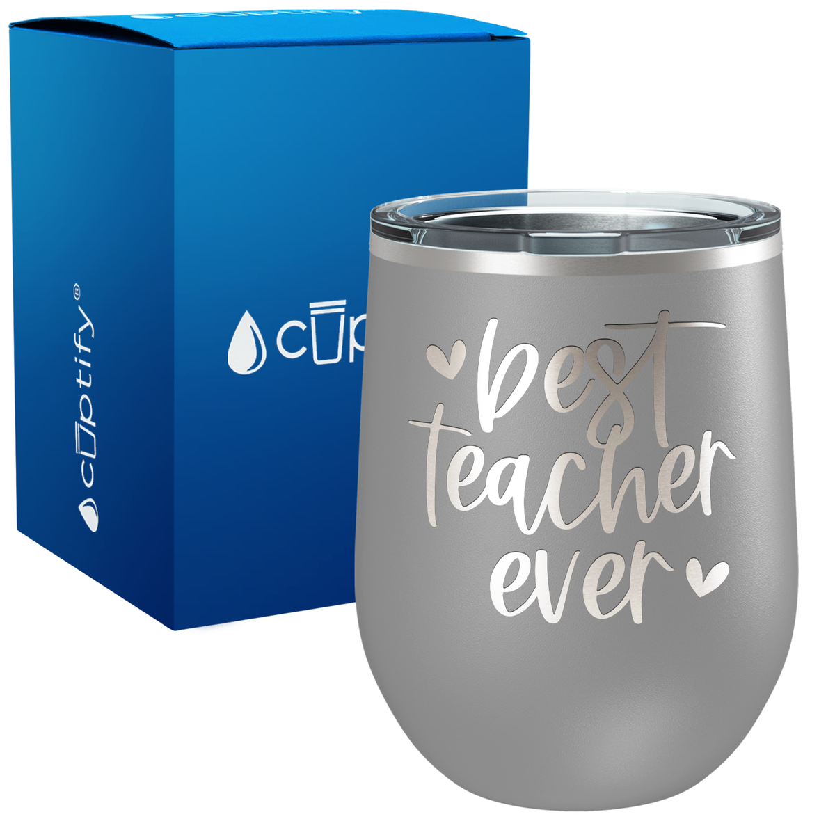 Best Teacher Ever with Hearts 12oz Teacher Wine Tumbler