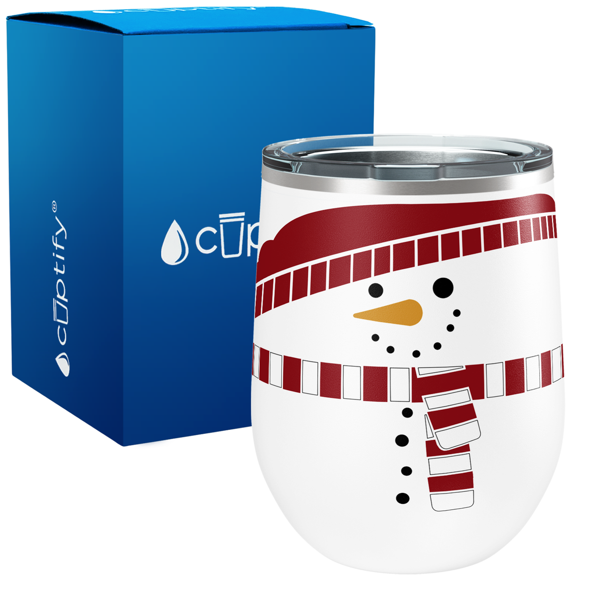 Holiday Snowman on 12oz Christmas Wine Tumbler