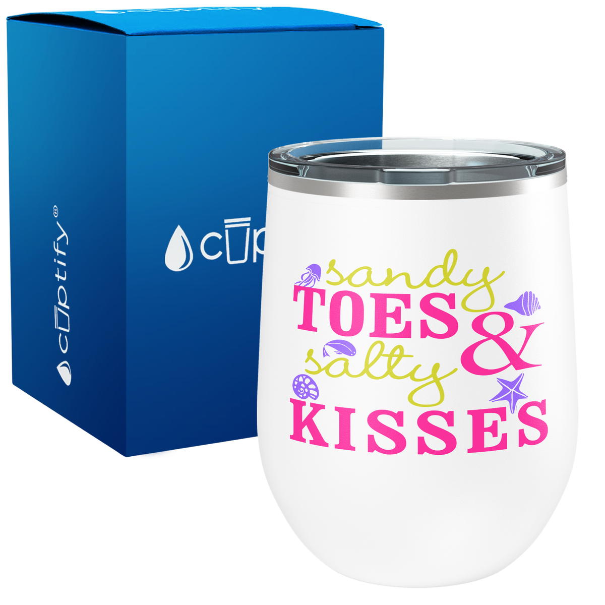 Sandy Toes Salty Kisses 12oz Beach Wine Tumbler
