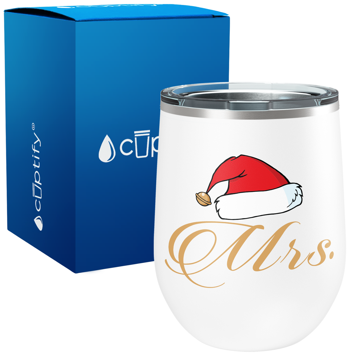 Mrs Claus with Santa Hat on 12oz Christmas Wine Tumbler