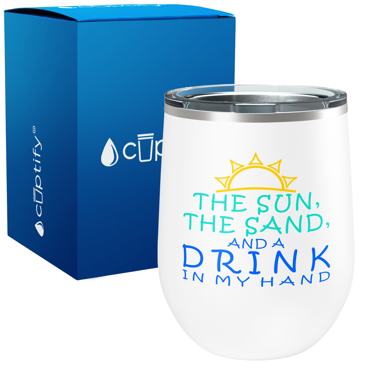 The Sun, The Sand and a Drink in My Hand 12oz Funny Wine Tumbler