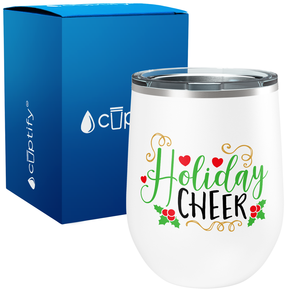 Holiday Cheer Mistletoe on 12oz Christmas Wine Tumbler