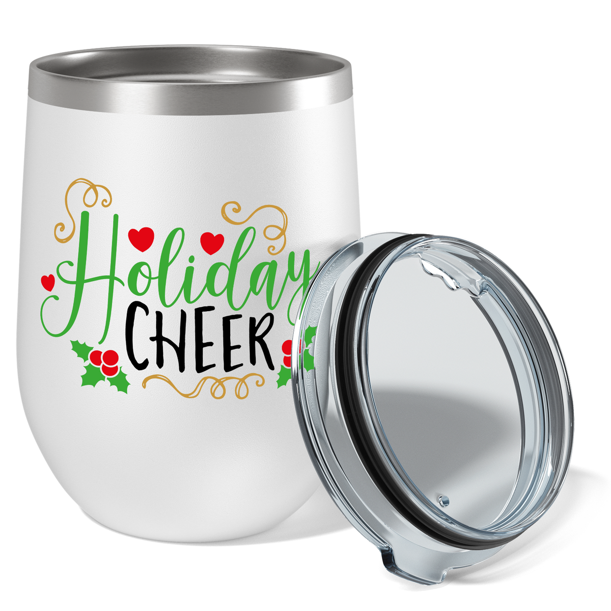 Holiday Cheer Mistletoe on 12oz Christmas Wine Tumbler