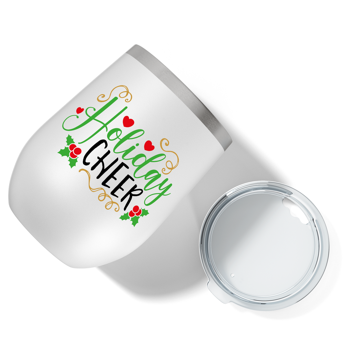 Holiday Cheer Mistletoe on 12oz Christmas Wine Tumbler