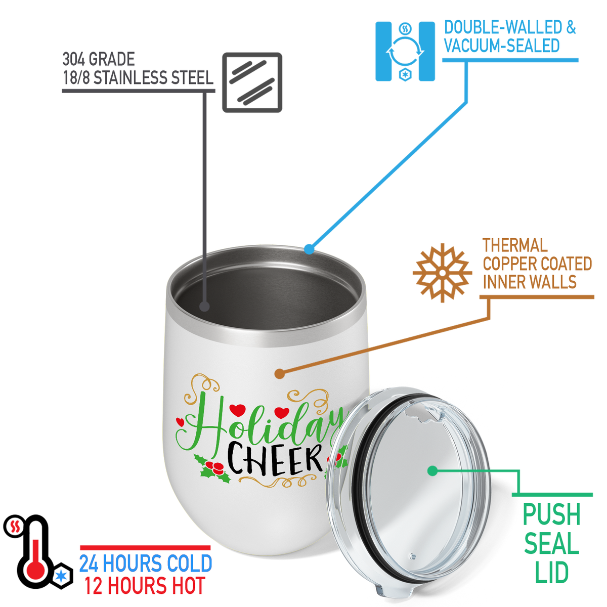 Holiday Cheer Mistletoe on 12oz Christmas Wine Tumbler