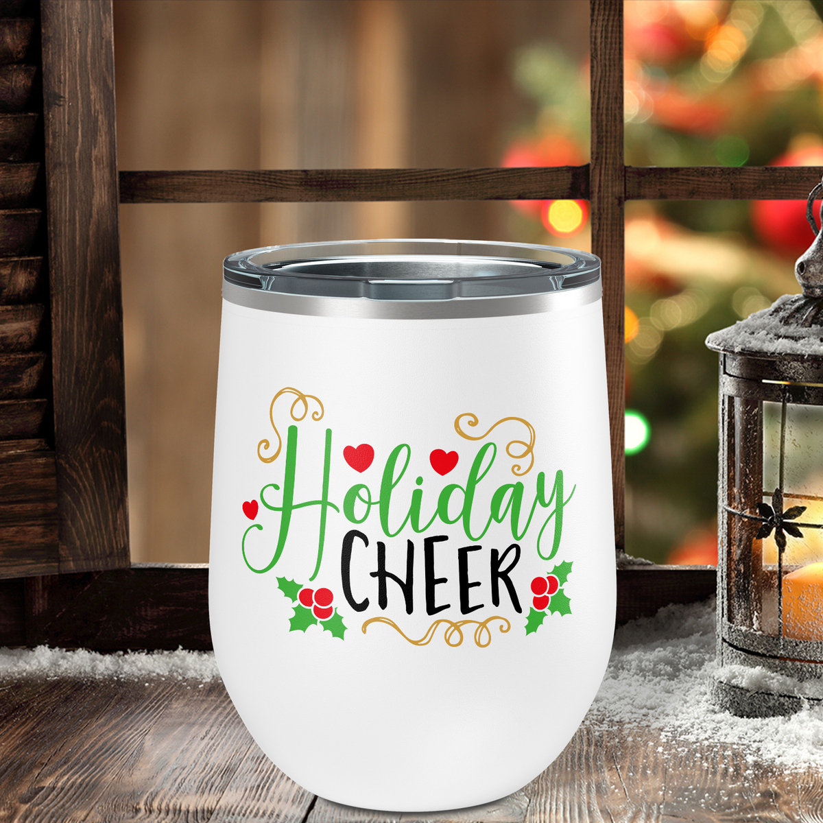 Holiday Cheer Mistletoe on 12oz Christmas Wine Tumbler