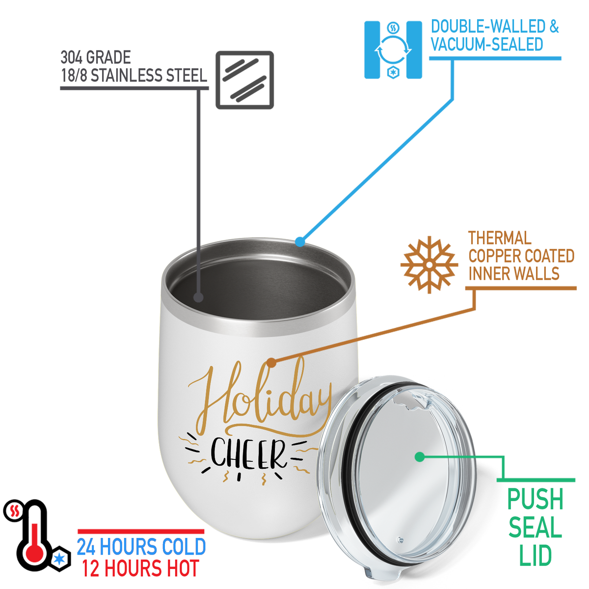 Holiday Cheer on 12oz Christmas Wine Tumbler