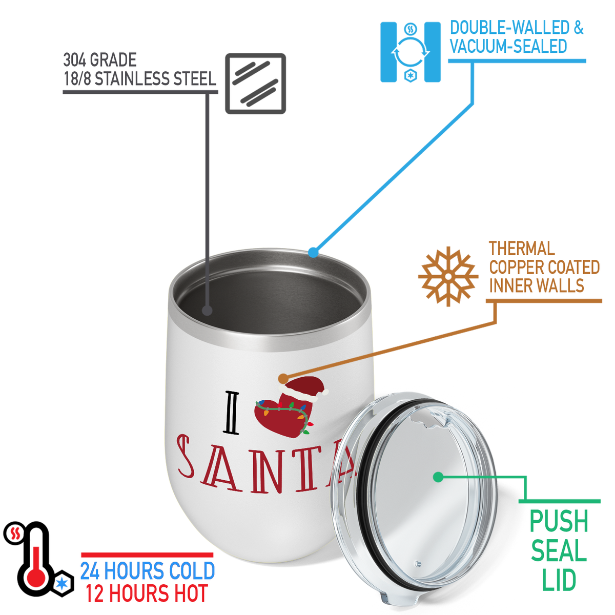 I Heart Santa on 12oz Christmas Wine Tumbler