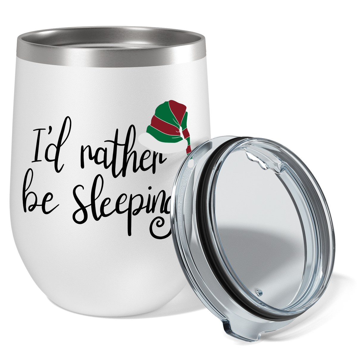 I Rather Be Sleeping on 12oz Christmas Wine Tumbler