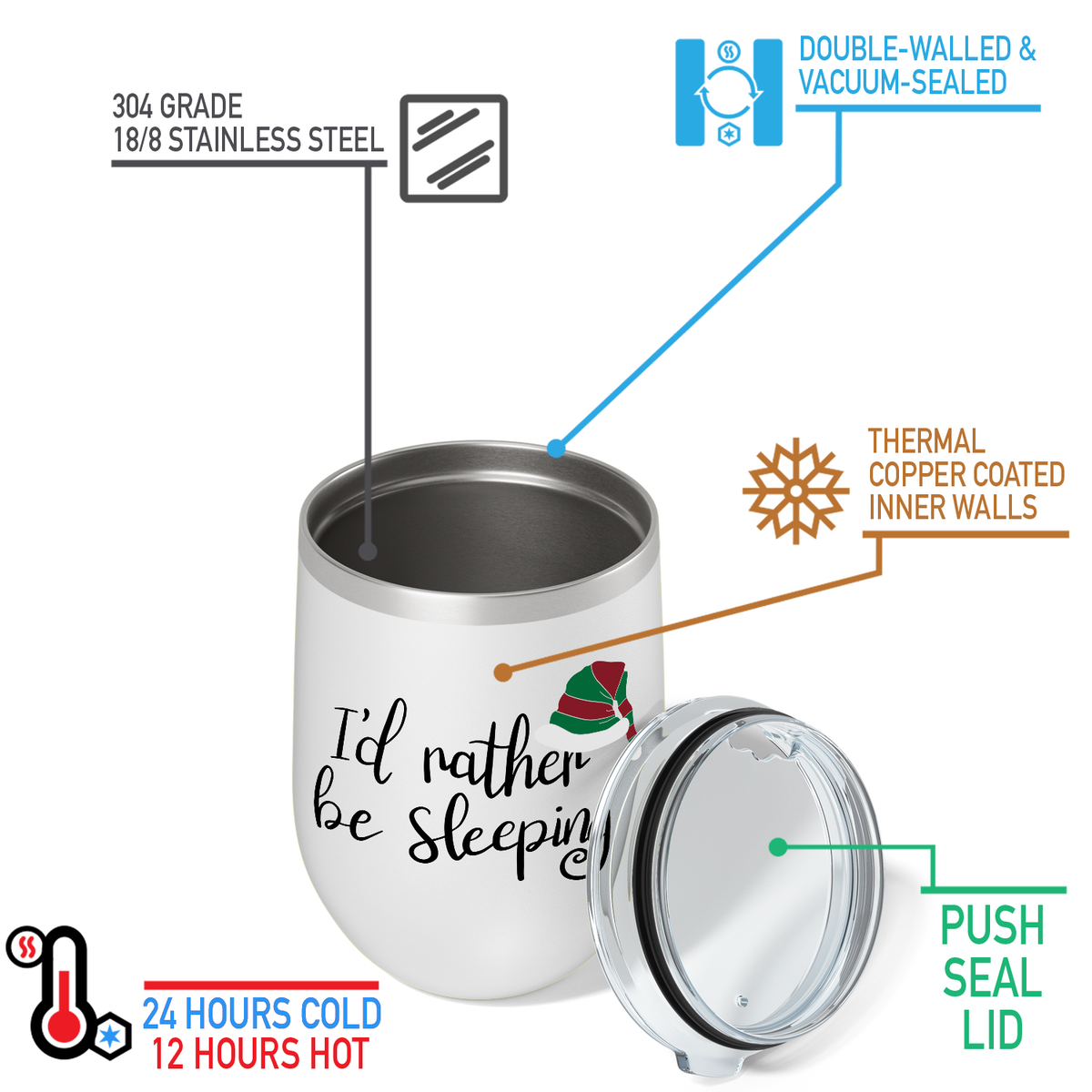 I Rather Be Sleeping on 12oz Christmas Wine Tumbler