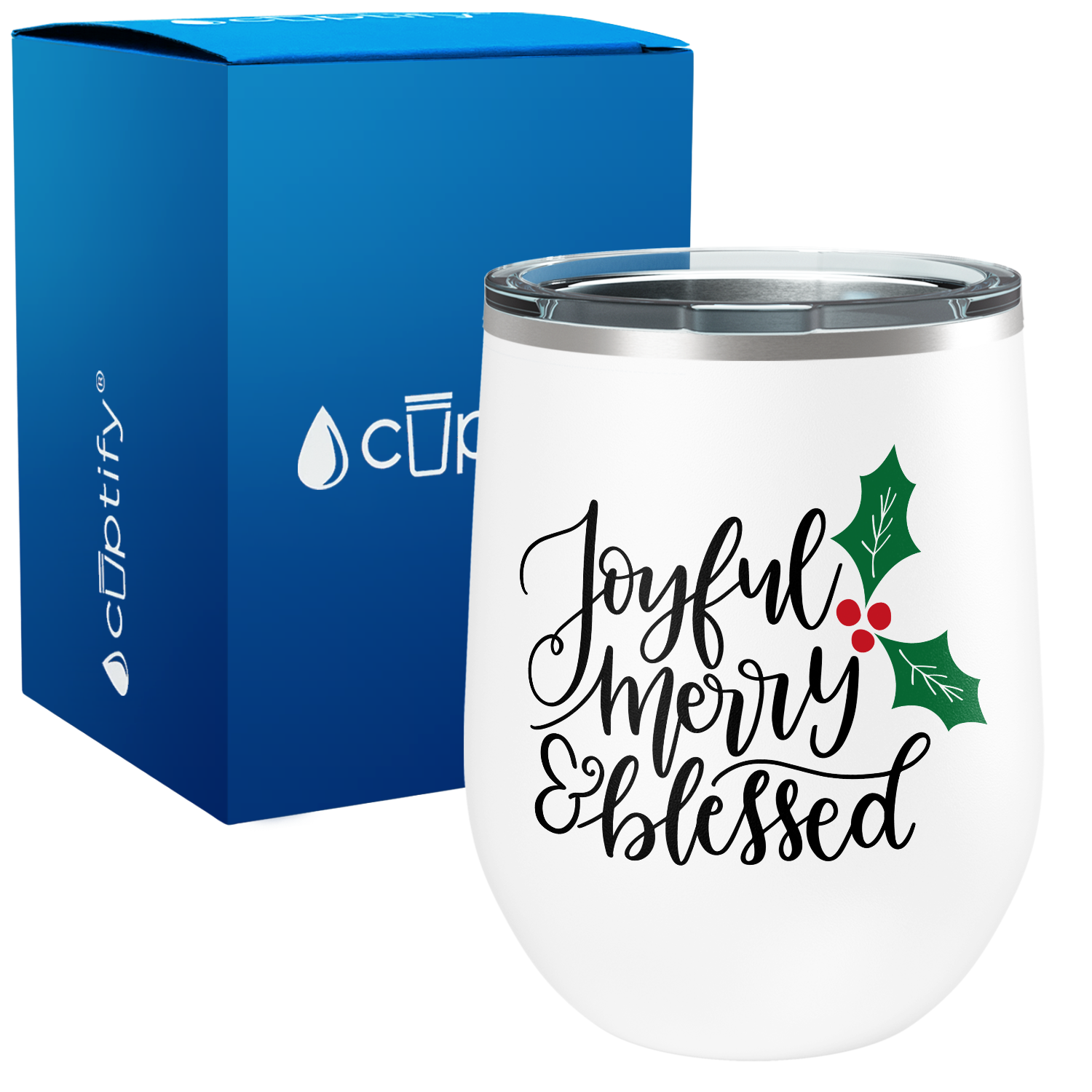 Joyful Merry & Blessed on 12oz Christmas Wine Tumbler