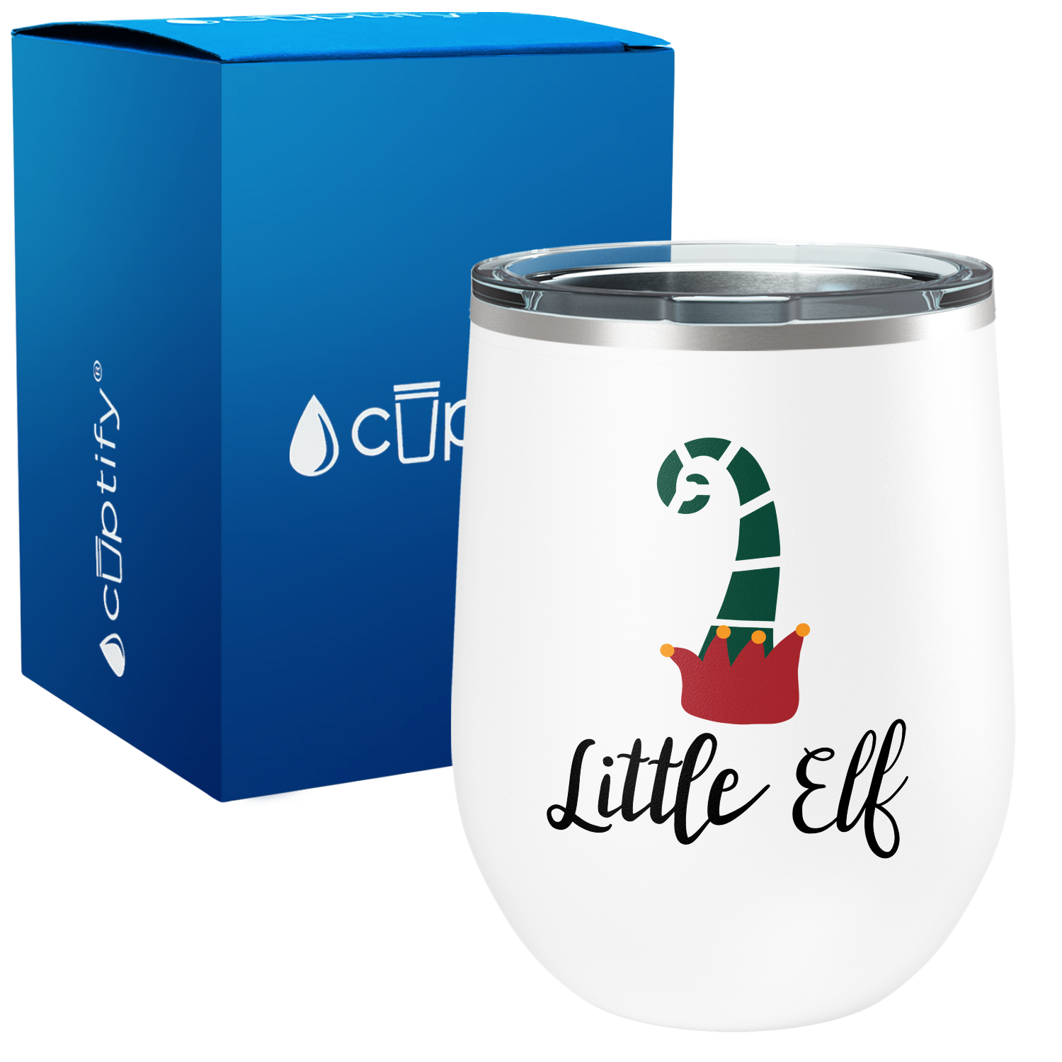 Little ELF with Santa Hat on 12oz Christmas Wine Tumbler
