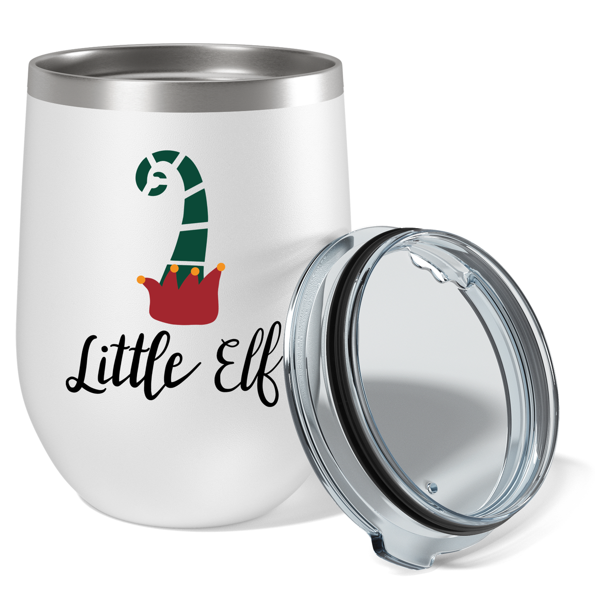Little ELF with Santa Hat on 12oz Christmas Wine Tumbler