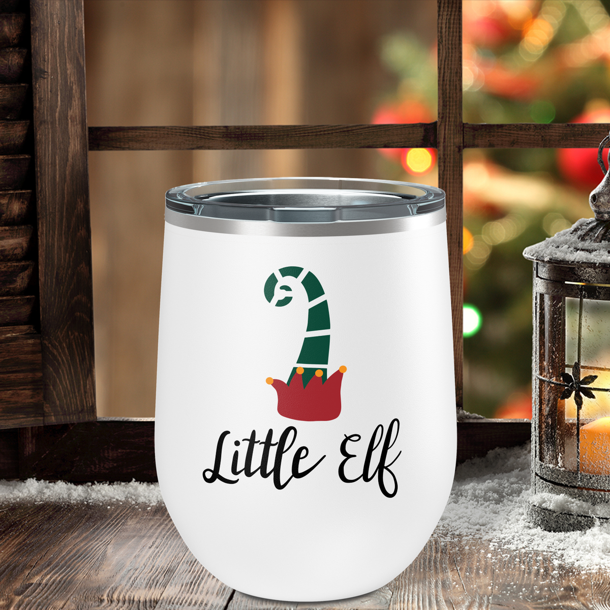 Little ELF with Santa Hat on 12oz Christmas Wine Tumbler