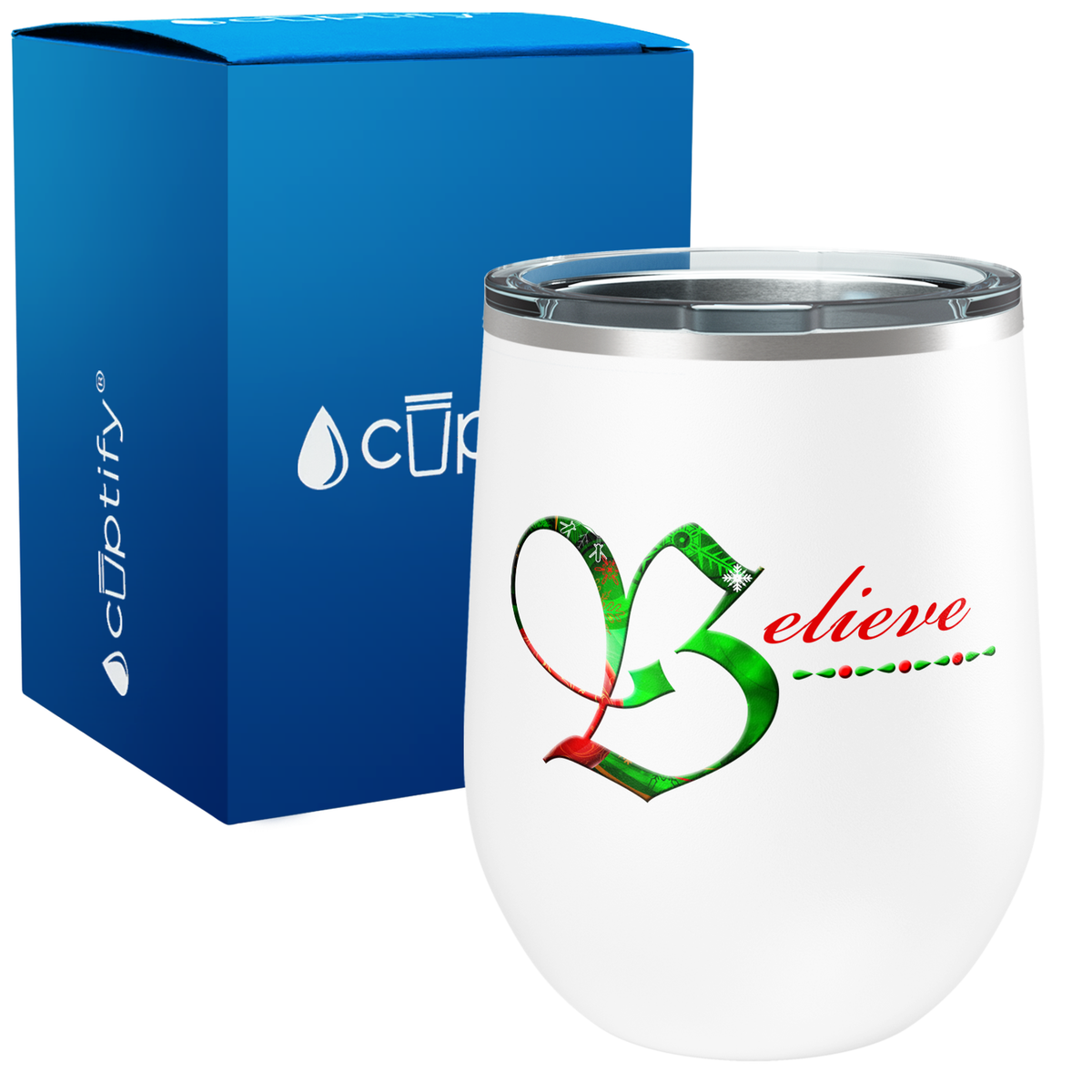 Believe on 12oz Christmas Wine Tumbler
