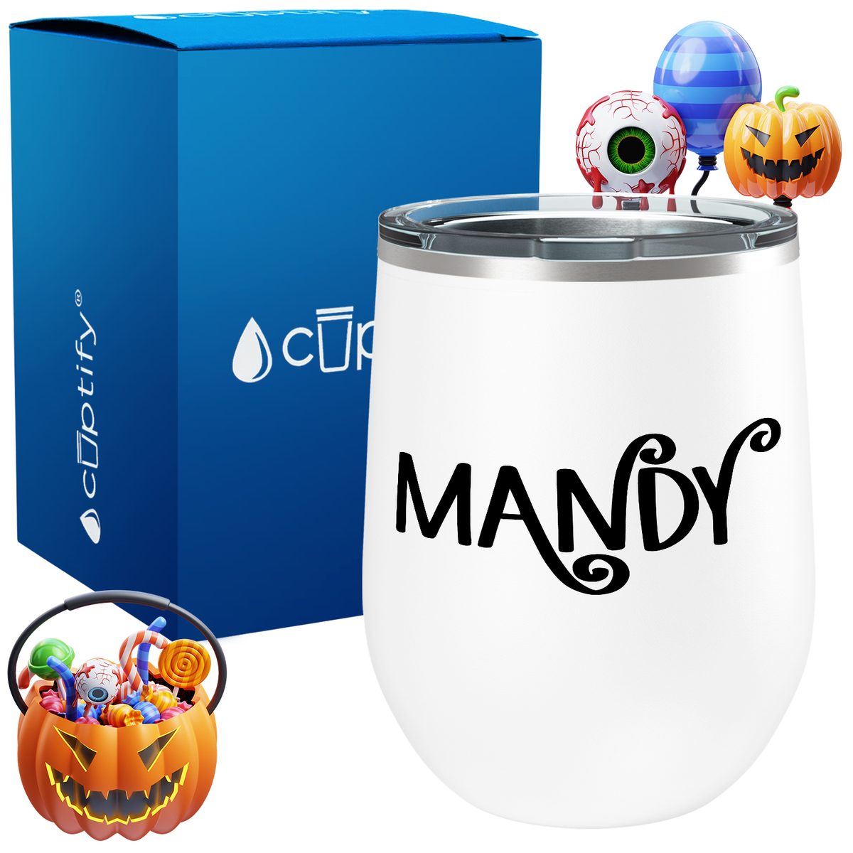 Personalized Curly Spooky Style 12oz Halloween Wine Tumbler