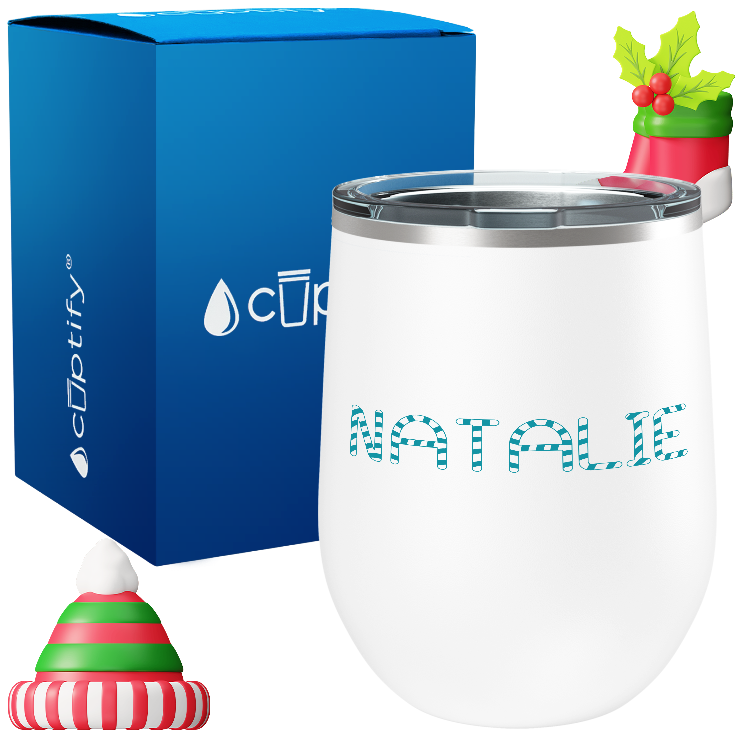 Personalized Candy Canes Christmas Font on 12oz Wine Tumbler