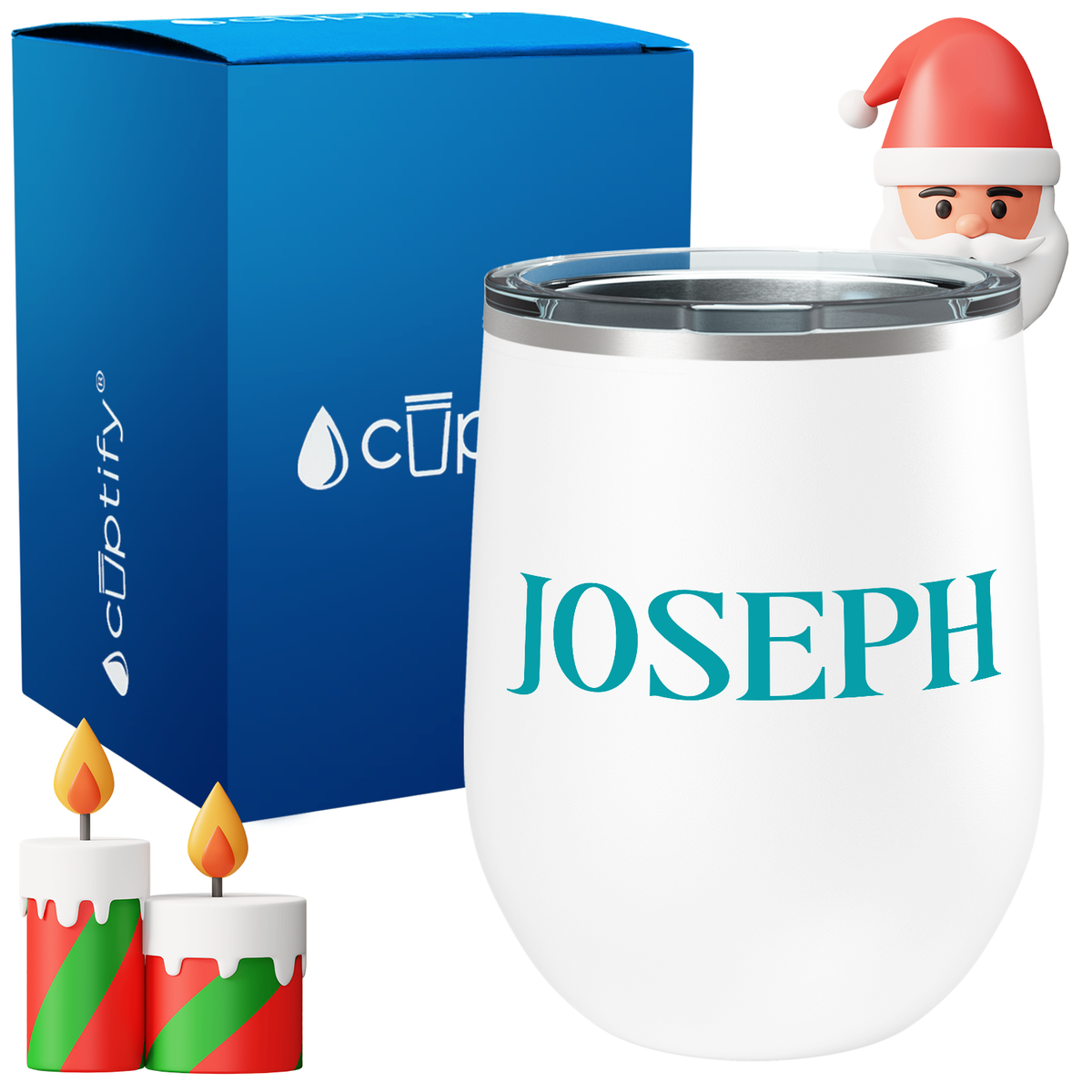 Personalized Merry Christmas Font on 12oz Wine Tumbler
