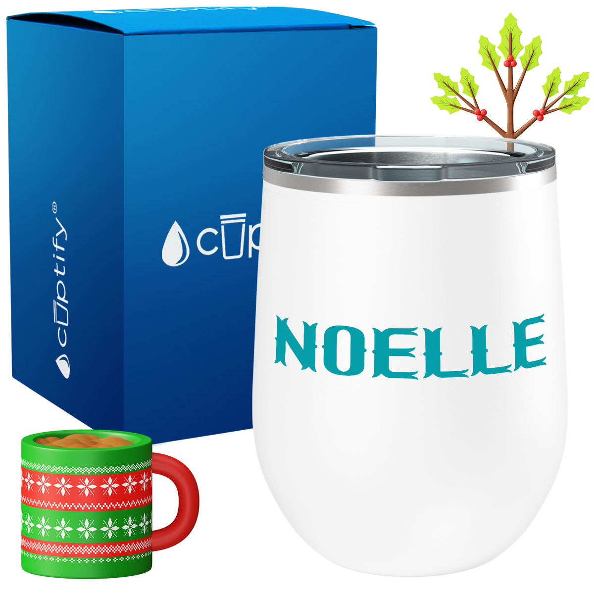 Personalized Claus Christmas Font on 12oz Wine Tumbler