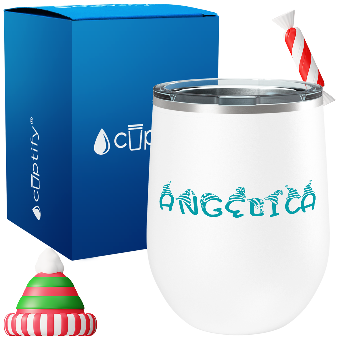 Personalized Elfen Christmas Font on 12oz Wine Tumbler