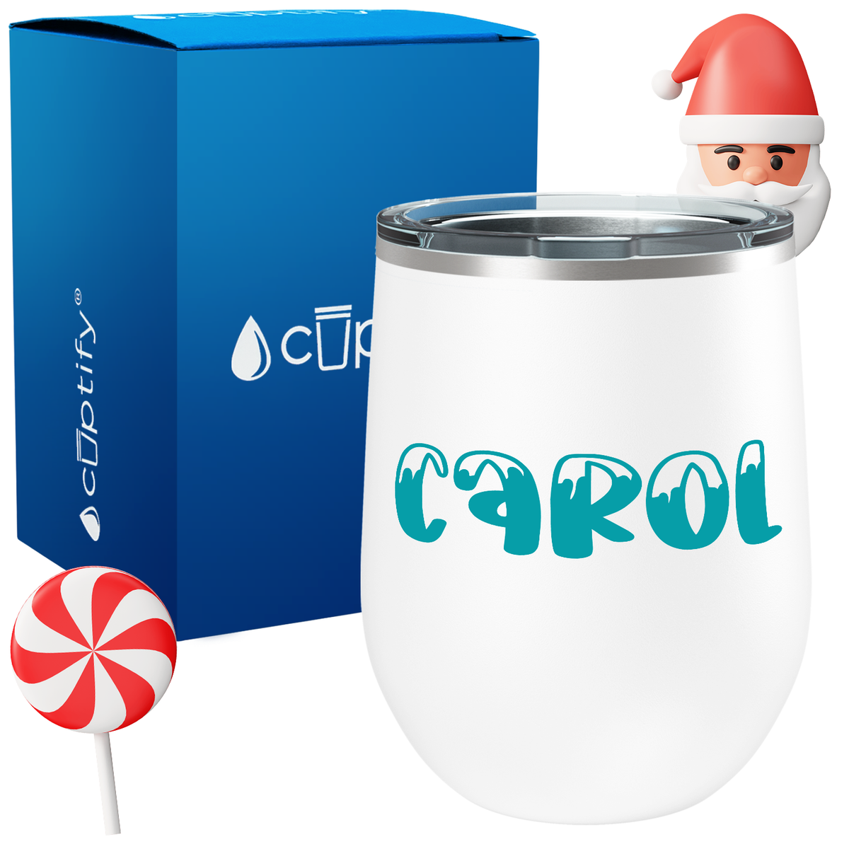 Personalized Frosty Christmas Font on 12oz Wine Tumbler