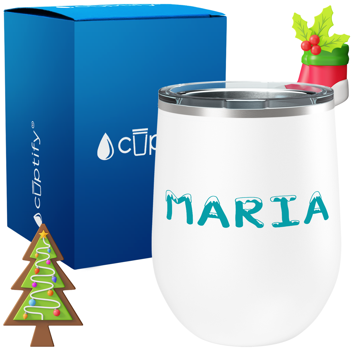 Personalized Snowy Christmas Font on 12oz Wine Tumbler