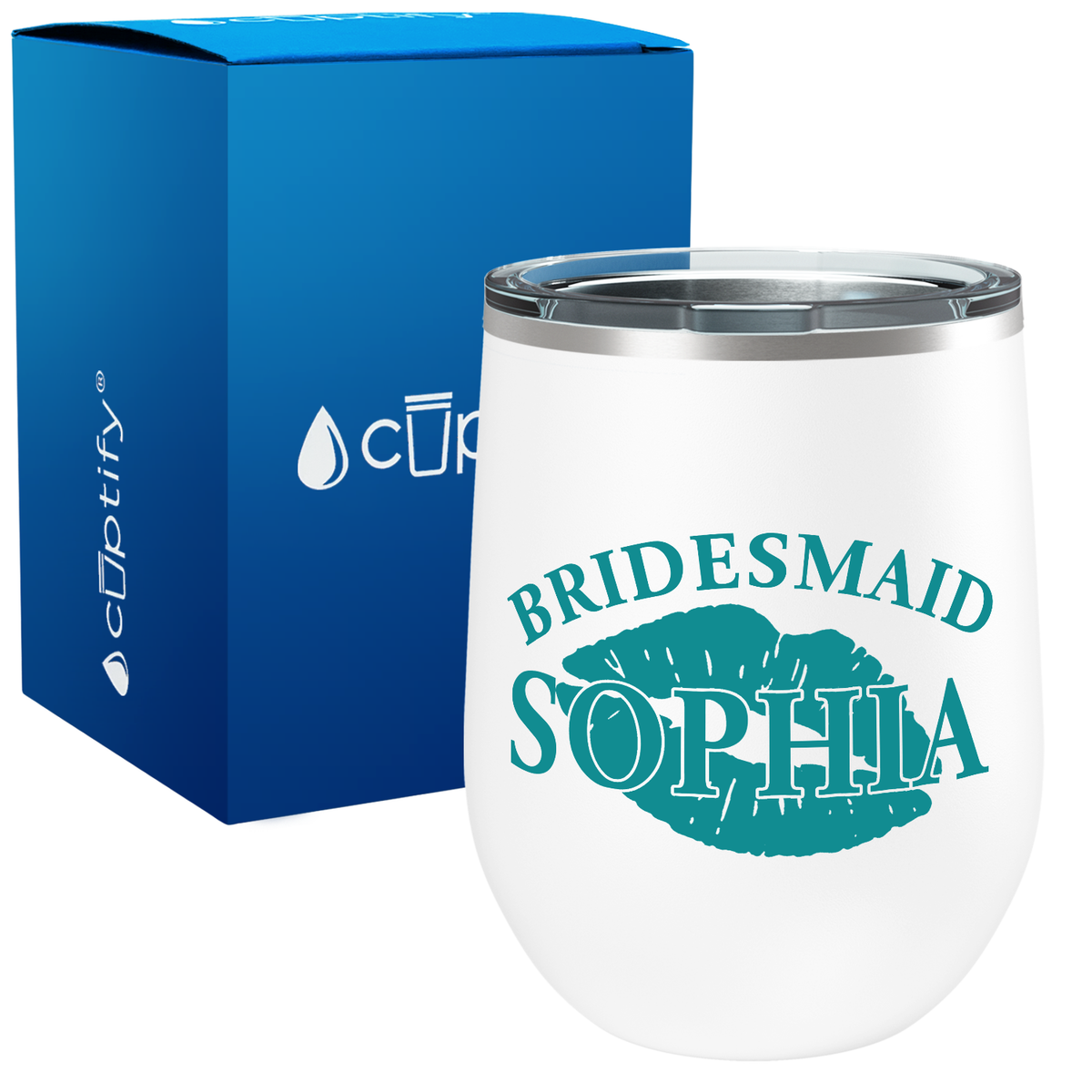 Personalized Bridesmaid Kissing Lips 12oz Bridal Shower Wine Tumbler