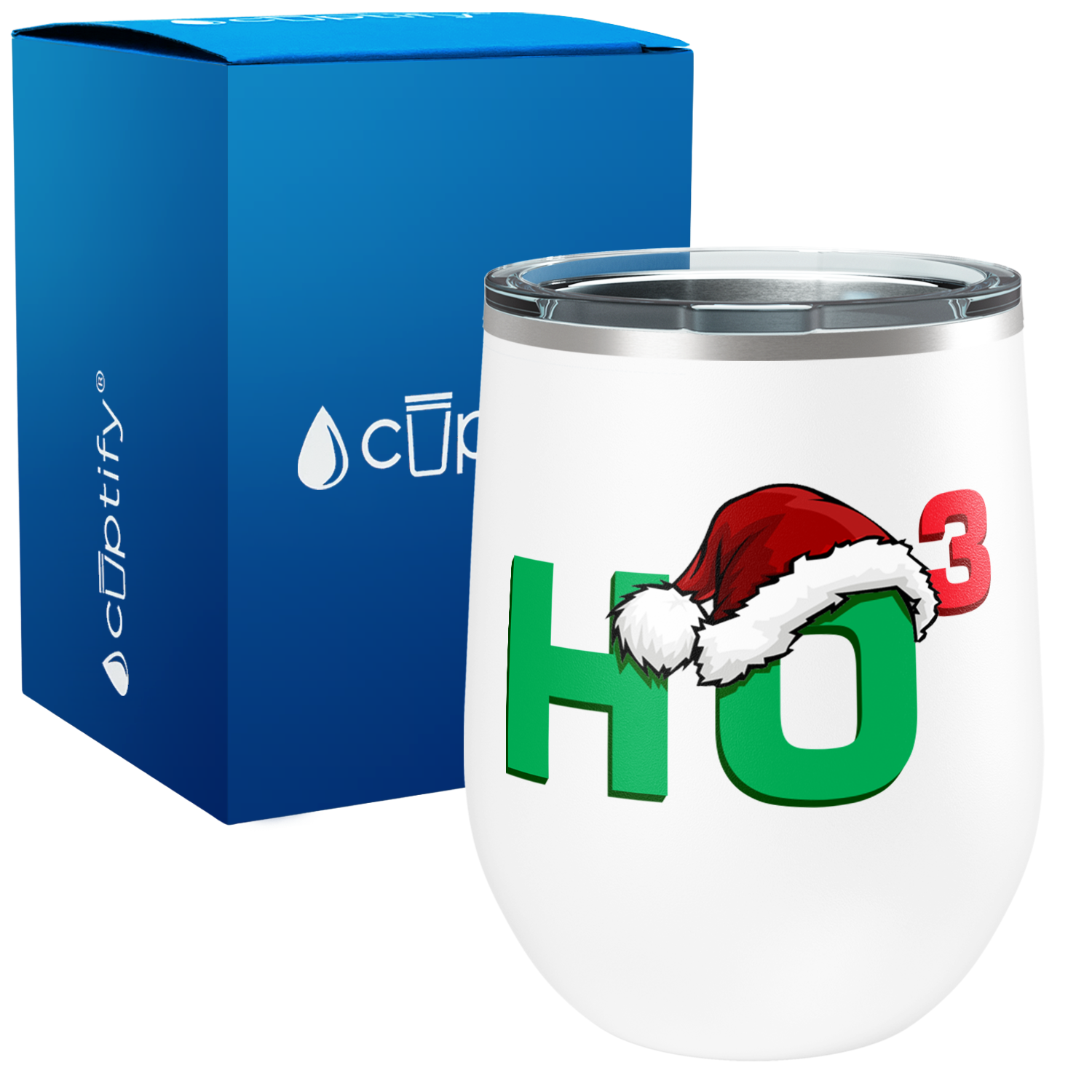 Ho Cubed with Santa Hat on 12oz Christmas Wine Tumbler