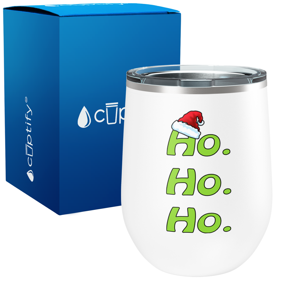 Ho Ho Ho with Santa Hat on 12oz Christmas Wine Tumbler