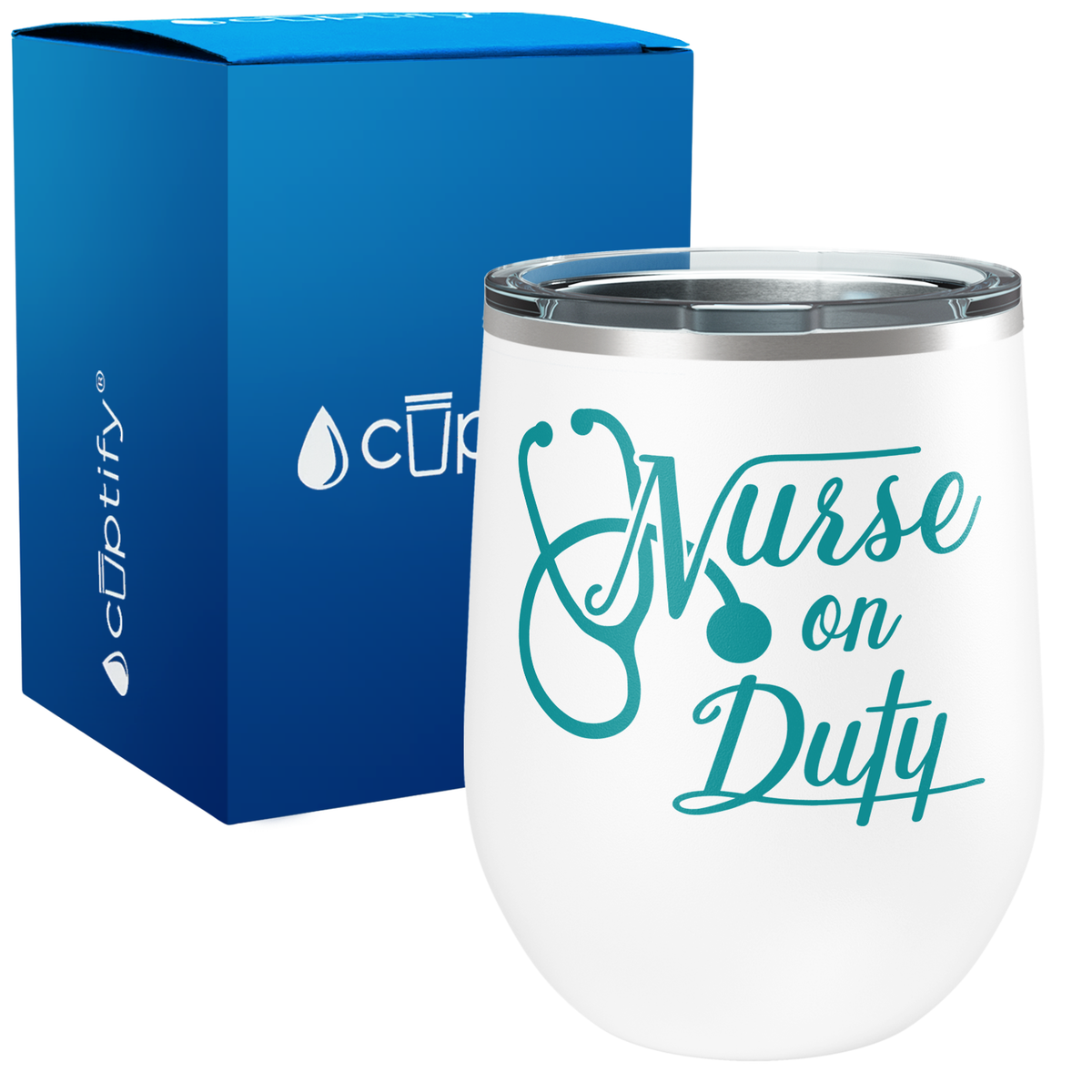 Nurse on Duty with Stethoscope 12oz Nurse Wine Tumbler