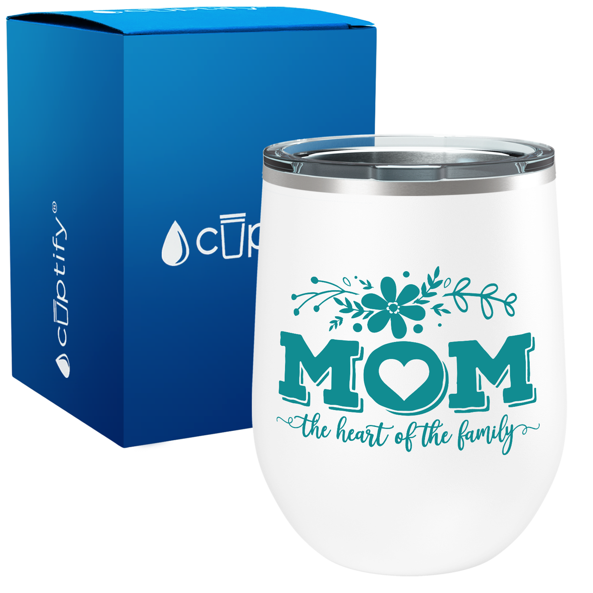 Mom the Heart of the Family 12oz Mom Wine Tumbler