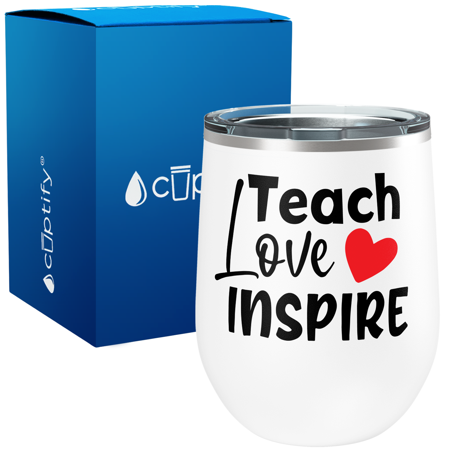 Teach Love Inspire with Heart 12oz Teacher Wine Tumbler