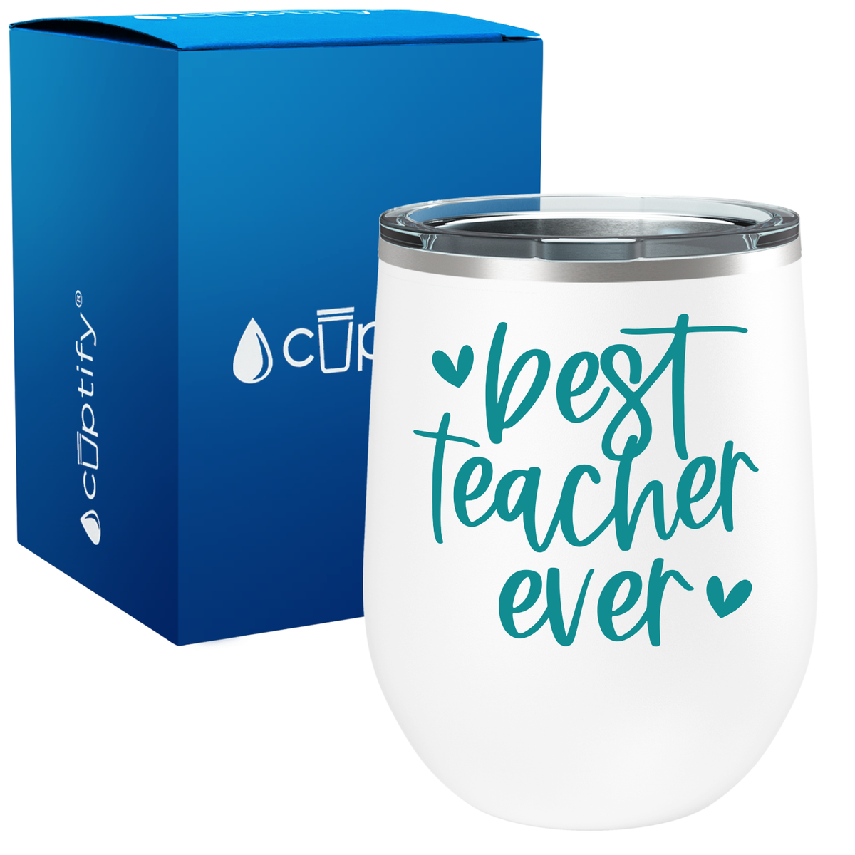 Best Teacher Ever with Hearts 12oz Teacher Wine Tumbler