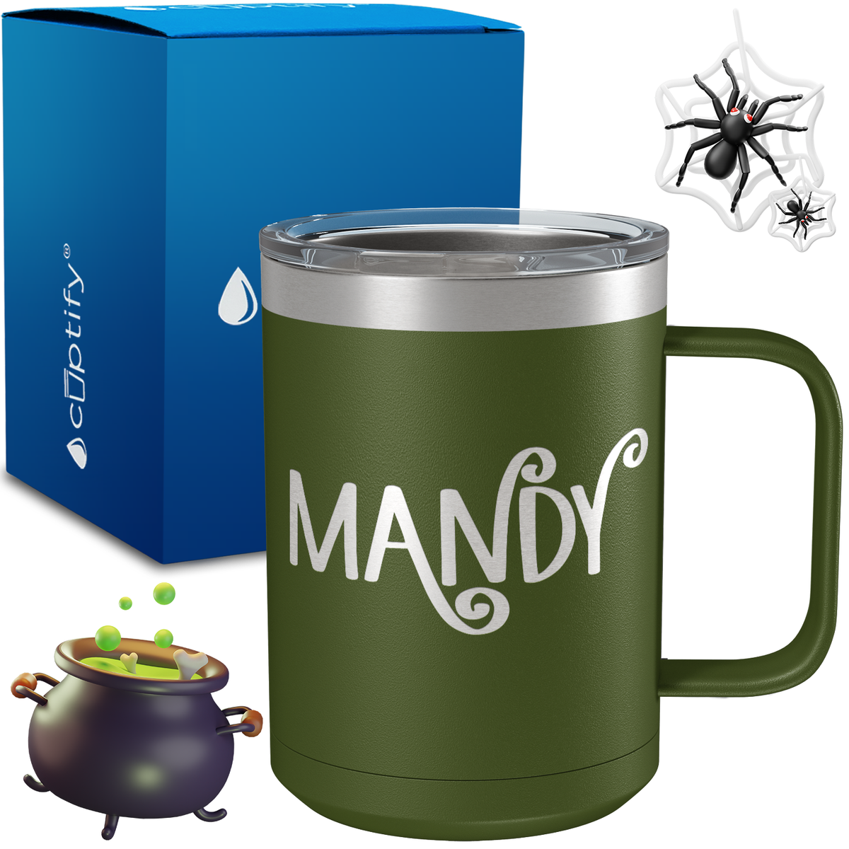 Personalized Curly Spooky Halloween Font on 15oz Stainless Coffee Mug