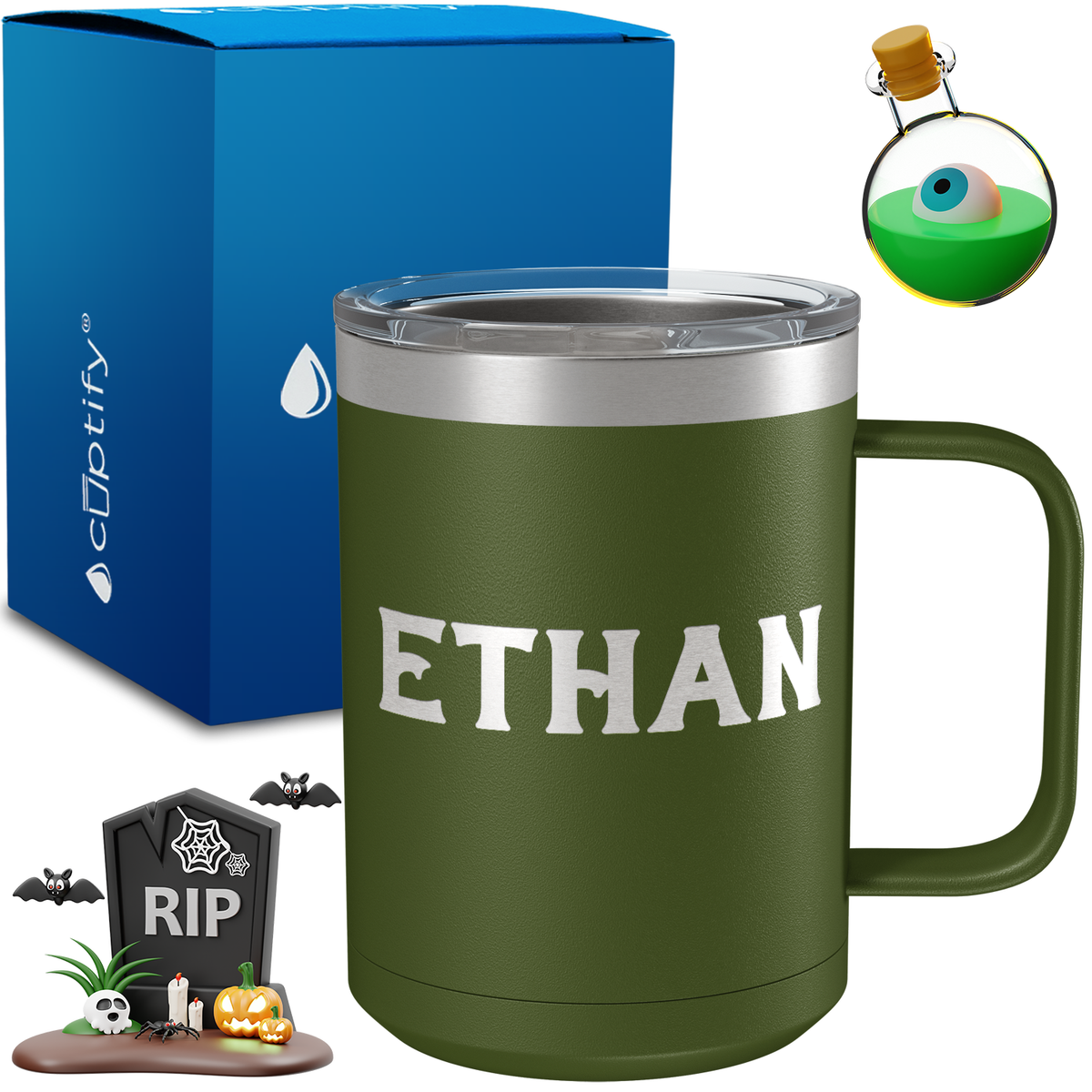 Personalized Grim Halloween Font on 15oz Stainless Coffee Mug