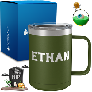 Personalized Grim Halloween Font on 15oz Stainless Coffee Mug