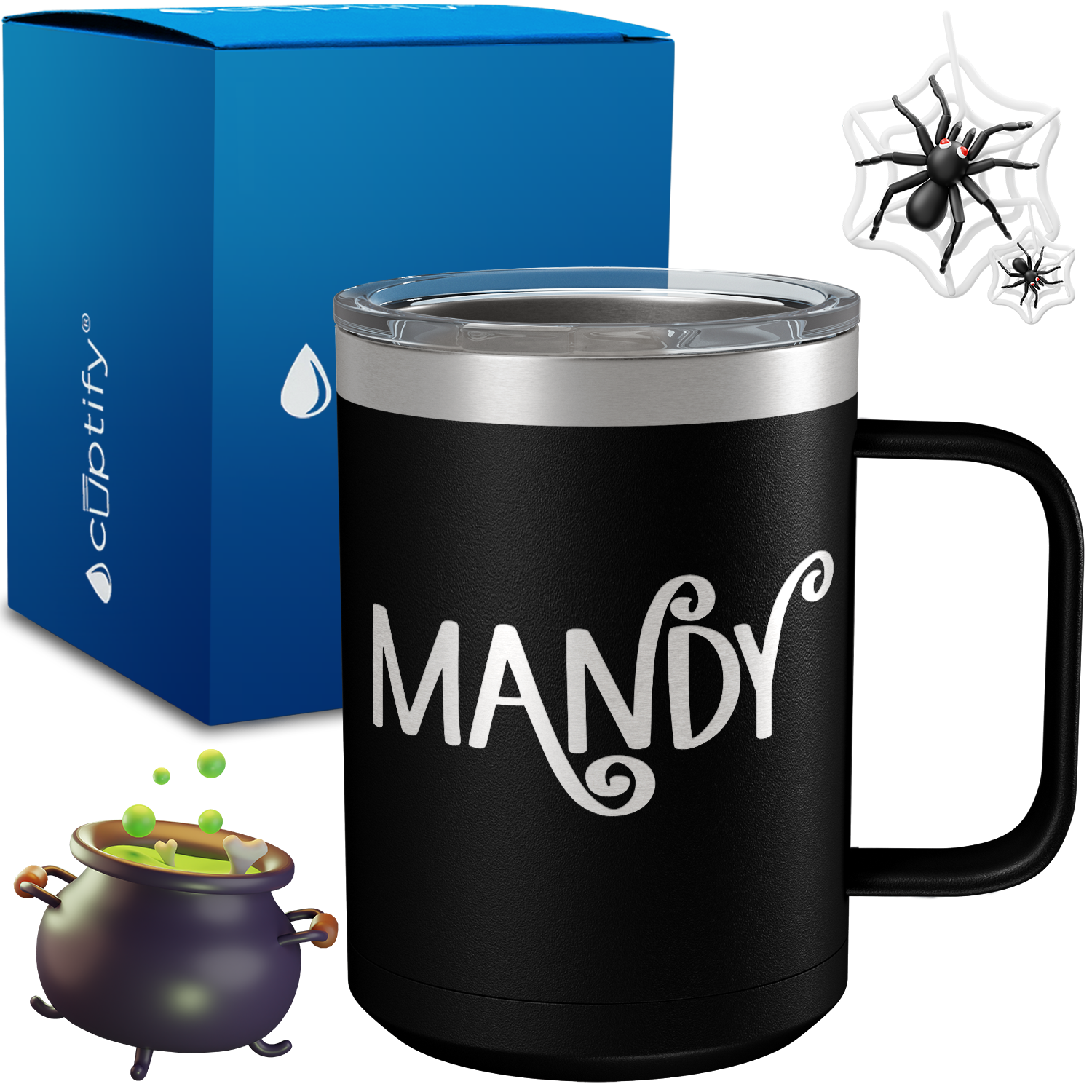 Personalized Curly Spooky Halloween Font on 15oz Stainless Coffee Mug
