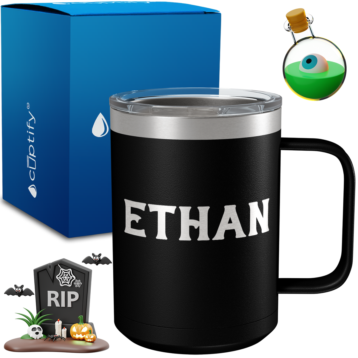 Personalized Grim Halloween Font on 15oz Stainless Coffee Mug