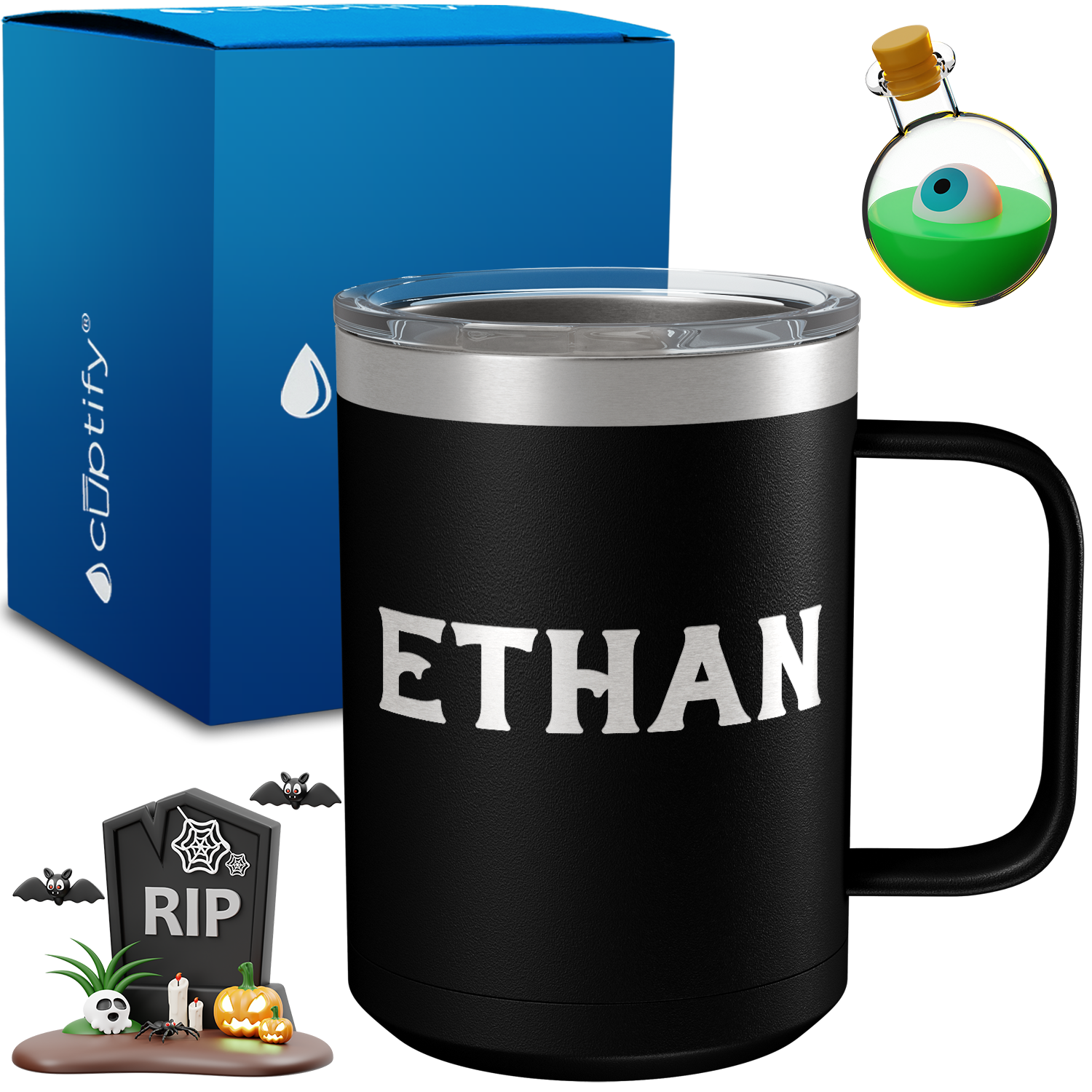 Personalized Grim Halloween Font on 15oz Stainless Coffee Mug