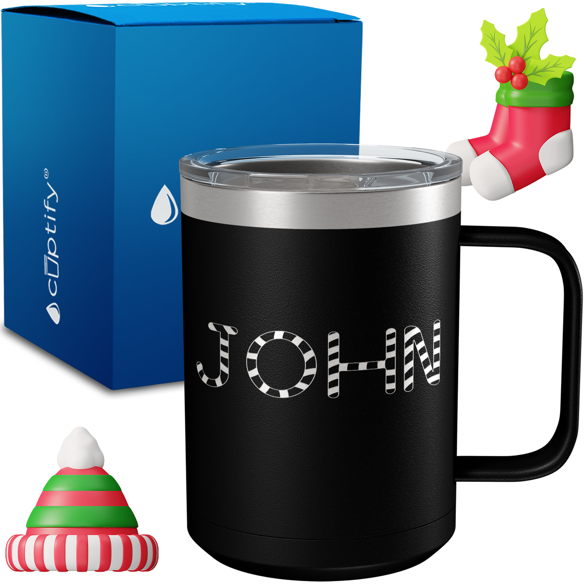 Personalized Candy Canes Christmas Font on 15oz Stainless Coffee Mug