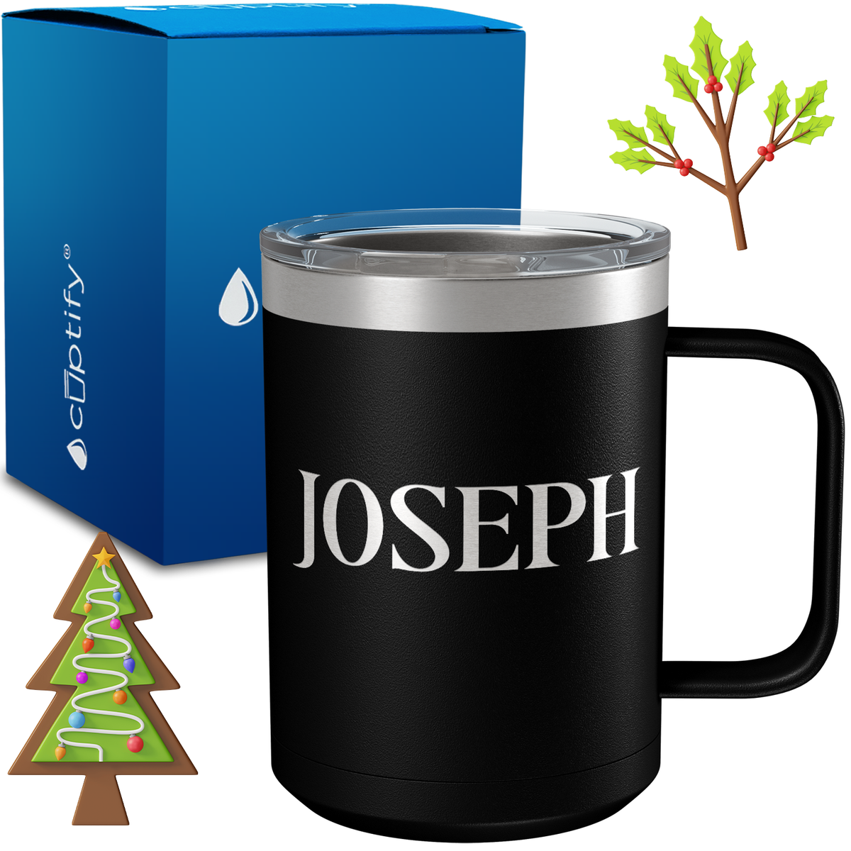 Personalized Merry Christmas Font on 15oz Stainless Coffee Mug