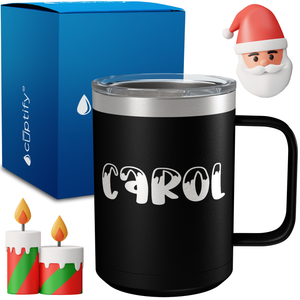 Personalized Frosty Christmas Font on 15oz Stainless Coffee Mug